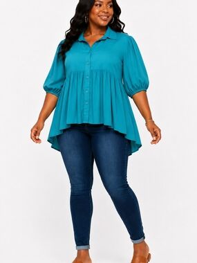 Plus Size Button Down Teal Top Size 3XL (18)